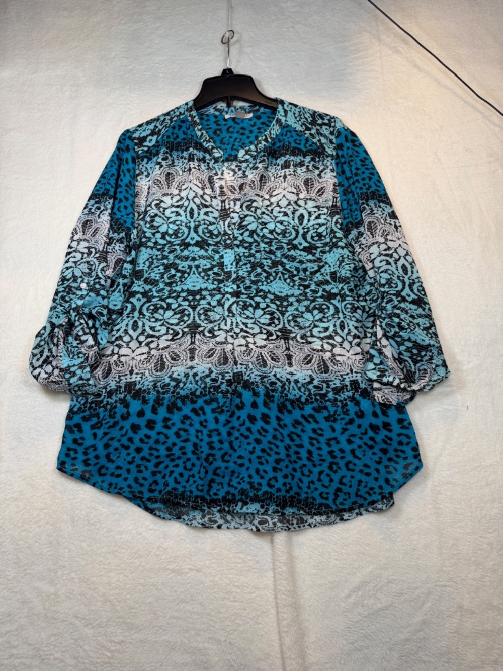 Toz & Ali Blouse Womens Size XL Blue Animal Print Art to Wear Hippie Lightweight - Picture 2 of 8
